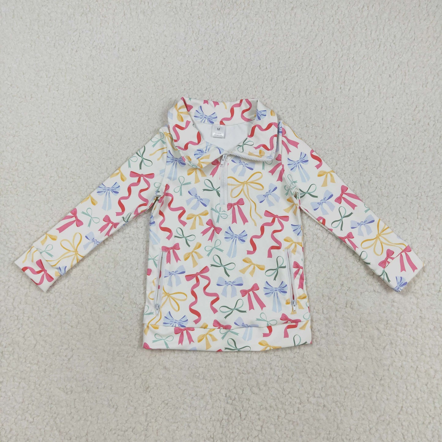 Baby Girl Long Sleeves Leopard Flower Bows Pockets Sibling Yoga Active Zipper Pullover Tops RTS
