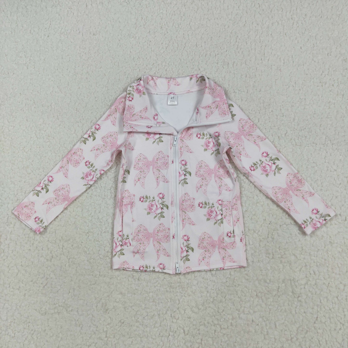 Baby Girl Long Sleeves Leopard Flower Bows Pockets Sibling Yoga Active Zipper Pullover Tops RTS