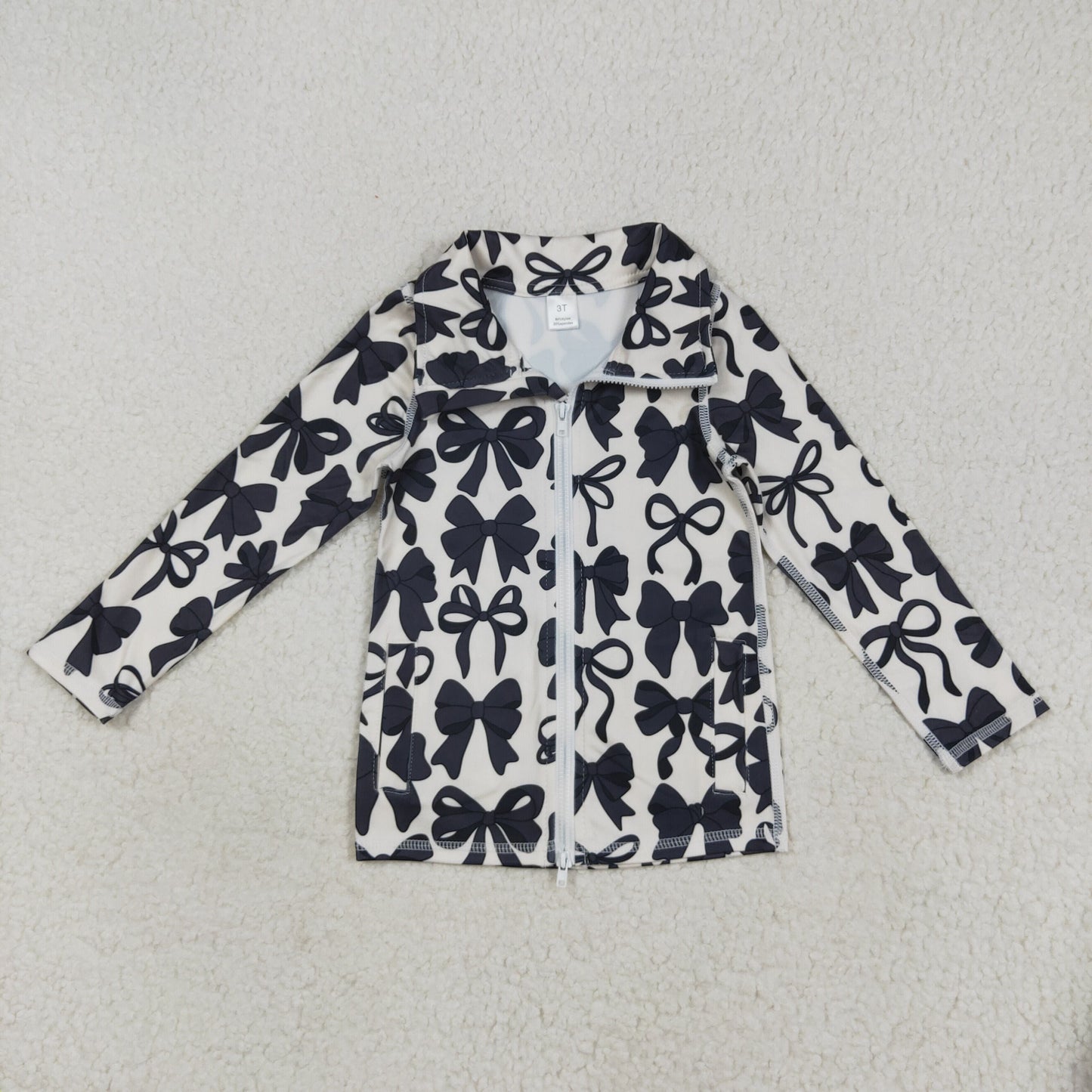Baby Girl Long Sleeves Leopard Flower Bows Pockets Sibling Yoga Active Zipper Pullover Tops RTS