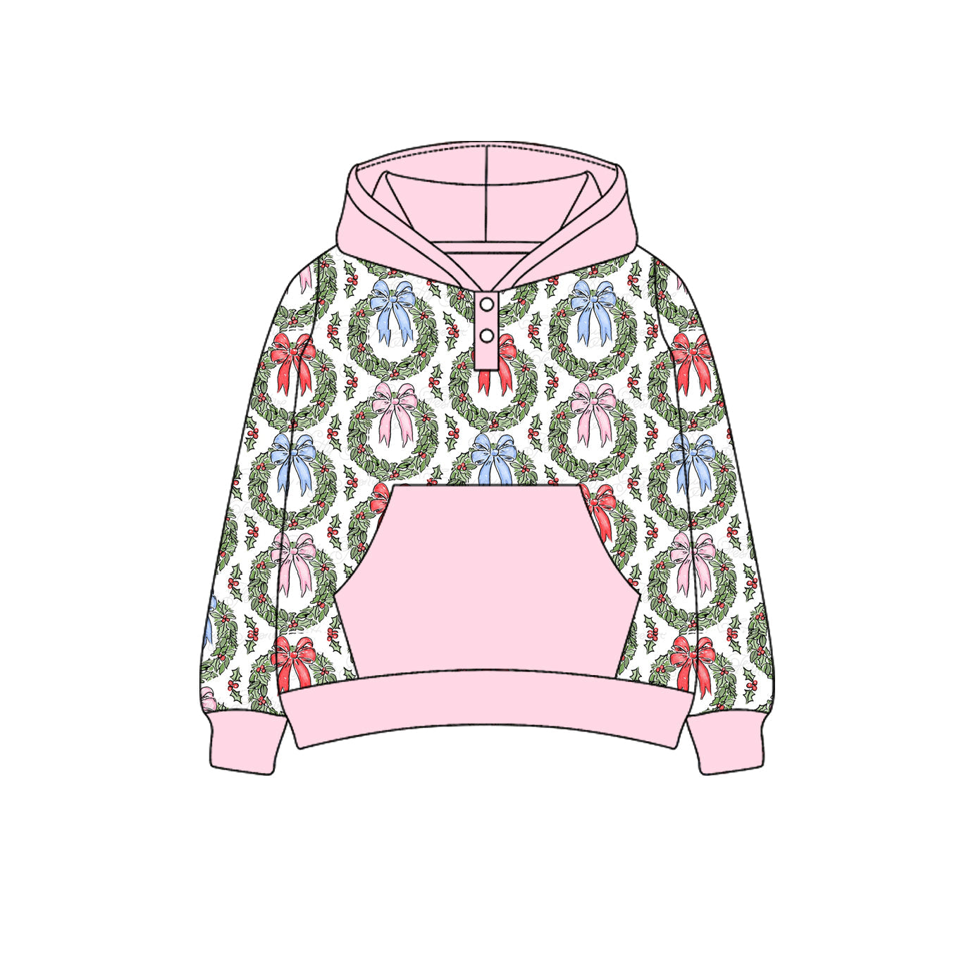 ( Moq 5 ) Preorder Baby Girl Long Sleeves Bows Pink Pocket Hoodie Christmas Shirt Tops