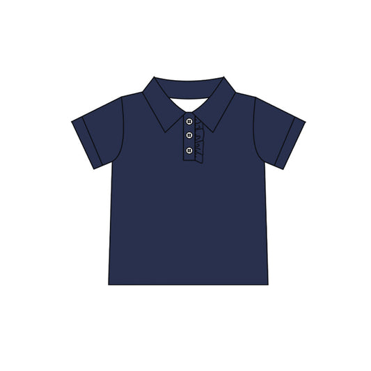 ( Moq 5 ) Preorder Baby Girl Navy Short Sleeves Button Cotton Shirt Tops