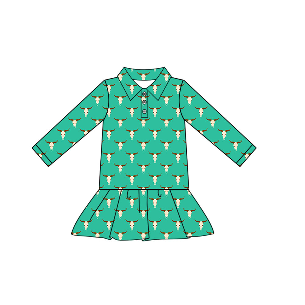 ( Moq 5 ) Preorder Baby Girl Long Sleeves Western Cow Green Shirt Tops