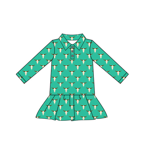 ( Moq 5 ) Preorder Baby Girl Long Sleeves Western Cow Green Shirt Tops