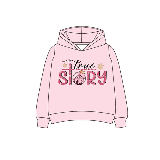 ( Moq 5 ) Preorder Baby Girl Pink Long Sleeves True Story Hoodie Shirt Christmas Tops