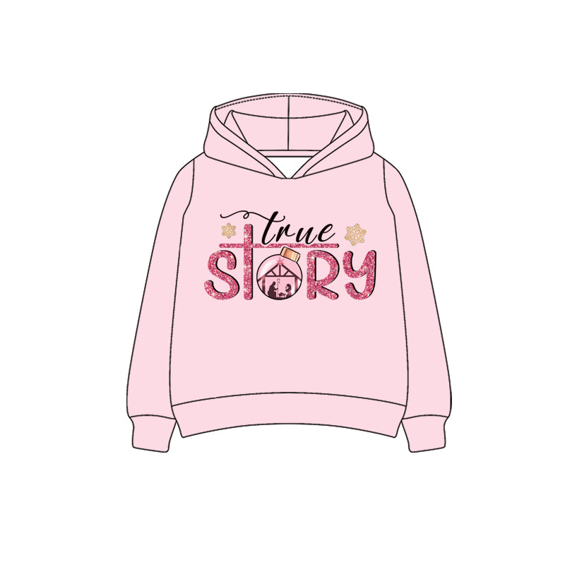 ( Moq 5 ) Preorder Baby Girl Pink Long Sleeves True Story Hoodie Shirt Christmas Tops