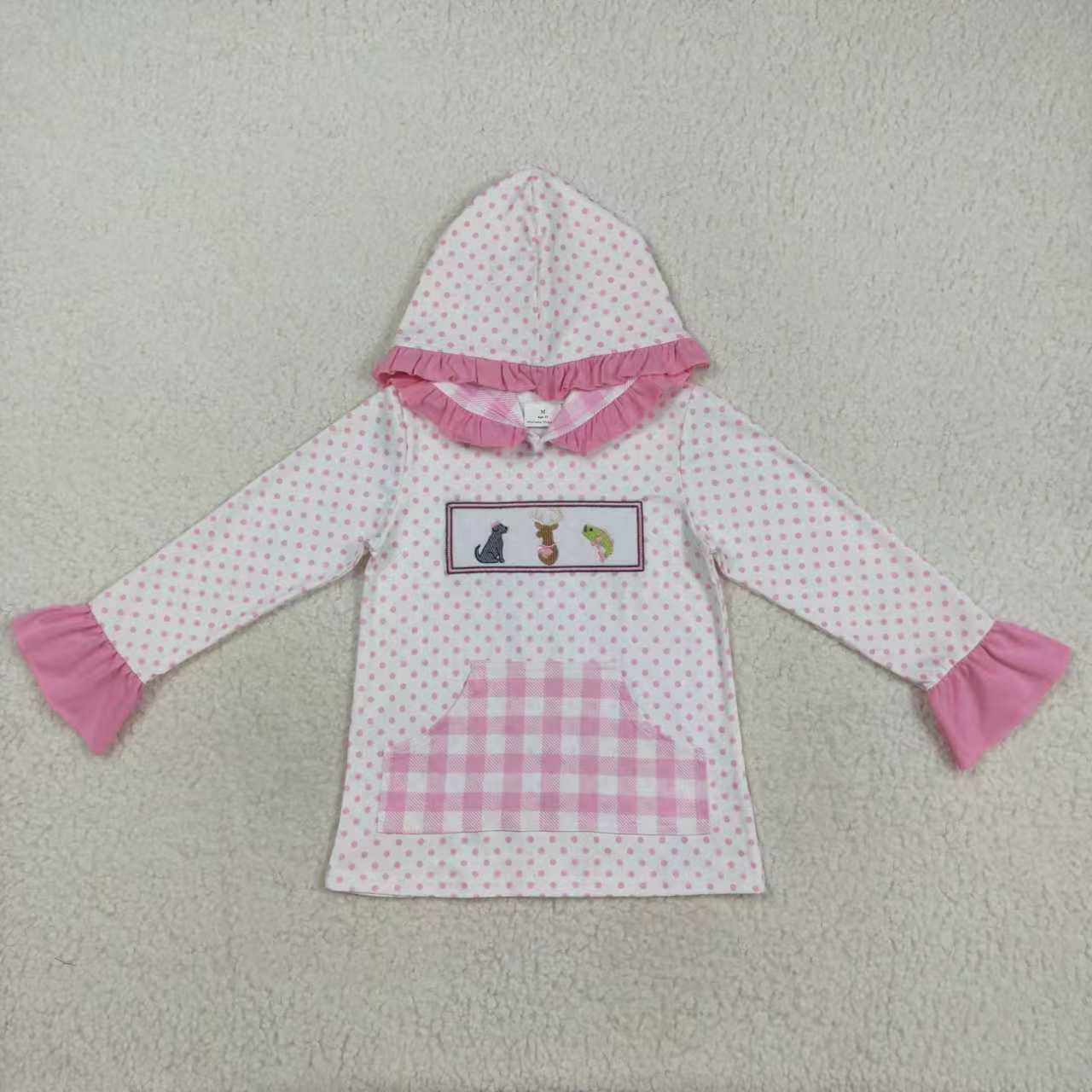 Baby Boy Girl Long Sleeves Embroidery Dogs Ducks Deer Hoodie Pocket Sibling Shirt Tops