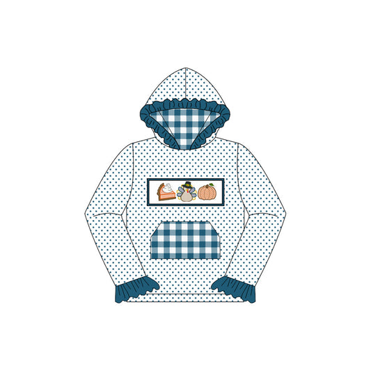 ( Moq 5 ) Preorder Baby Girl Long Sleeves turkey Pumpkin Pie Plaid Pocket Hoodie Fall Shirt