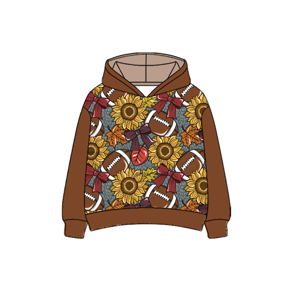 ( Moq 5 ) Preorder Baby Kids Toddler Long Sleeves Sunflowers Bows Football Hoodie Fall Shirt Tops