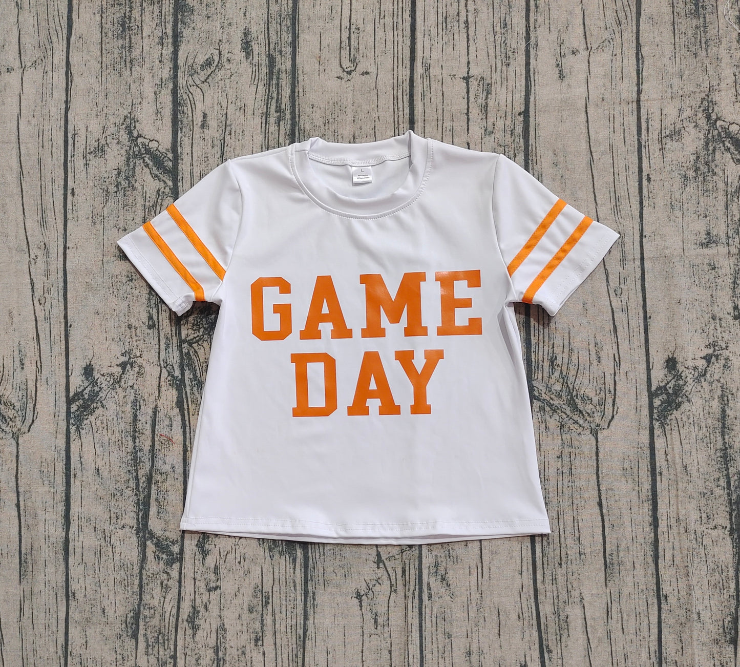 Baby Girl Short Sleeves Game Day Orange Yoga Active Team Cheer Vinyl Shirt RTS