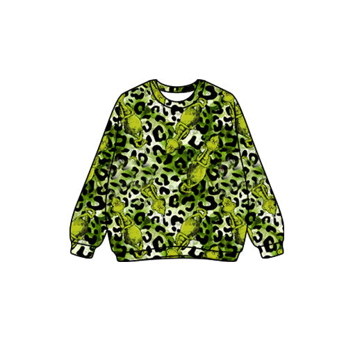 ( Moq 5 ) Preorder Baby Girl Long Sleeves Green Face Leopard Shirt Christmas Tops
