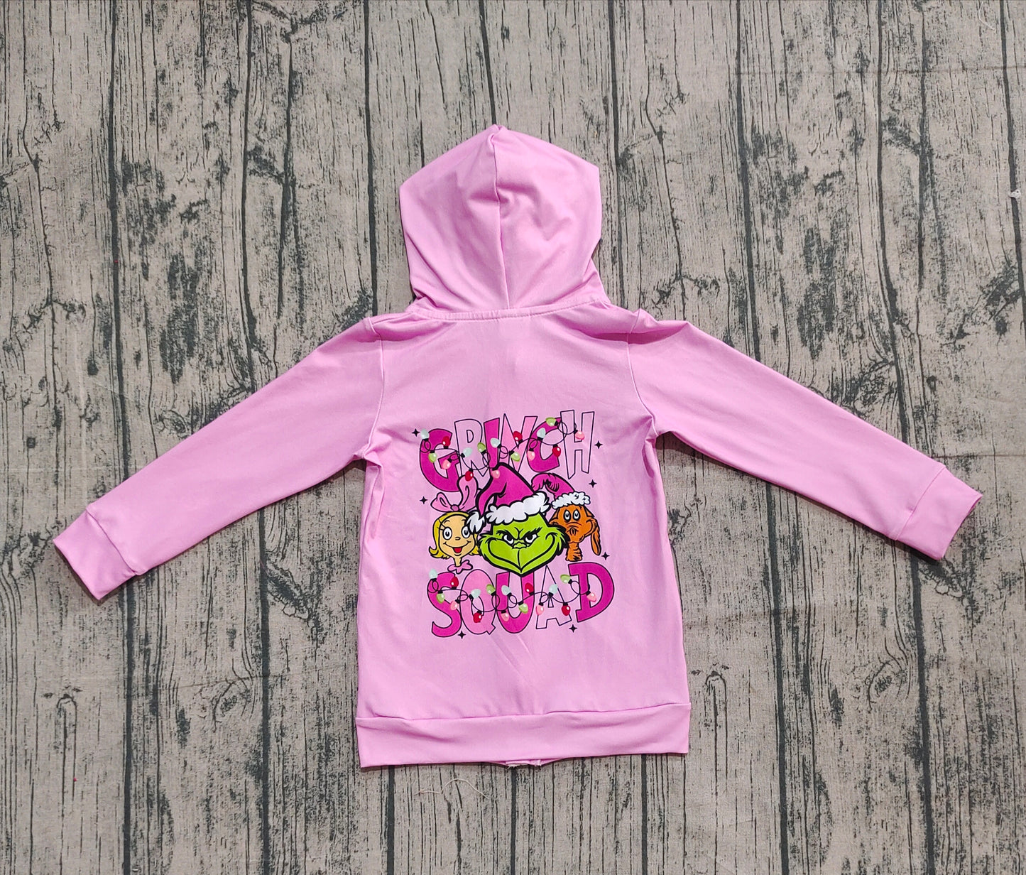 Baby Girl Pink Long Sleeves Green Face Christmas Hoodie Zipper Pockets Tops RTS