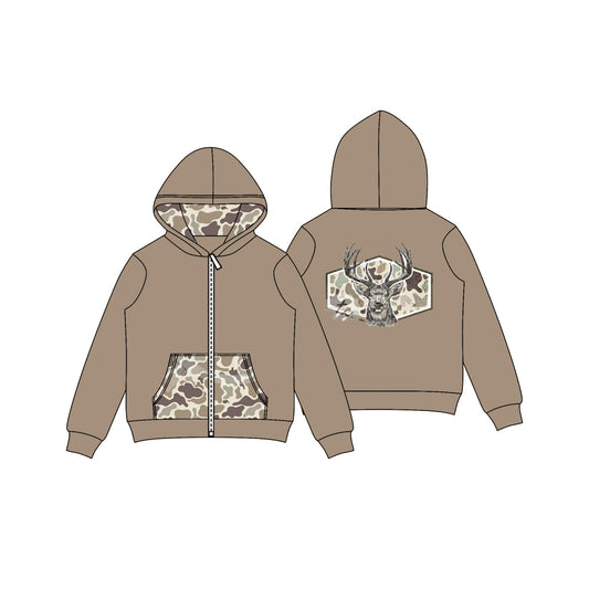 ( Moq 5 ) Preorder Baby Boy Long Sleeves Deer Camo Fall Hoodie Zipper Pockets Tops