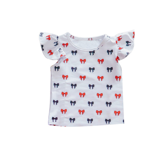 ( Moq 5 ) Preorder Baby Girl Short Sleeves Red Navy Bows Tee Shirt Tops
