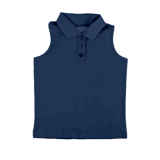 ( Moq 5 ) Preorder Baby Girl Toddler Sleeveless Yoga Active Navy Blue Buttons Shirt