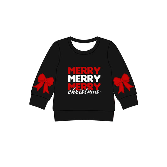 ( Moq 5 ) Preorder Baby Girl Bows Long Sleeves Merry Christmas Black Shirt