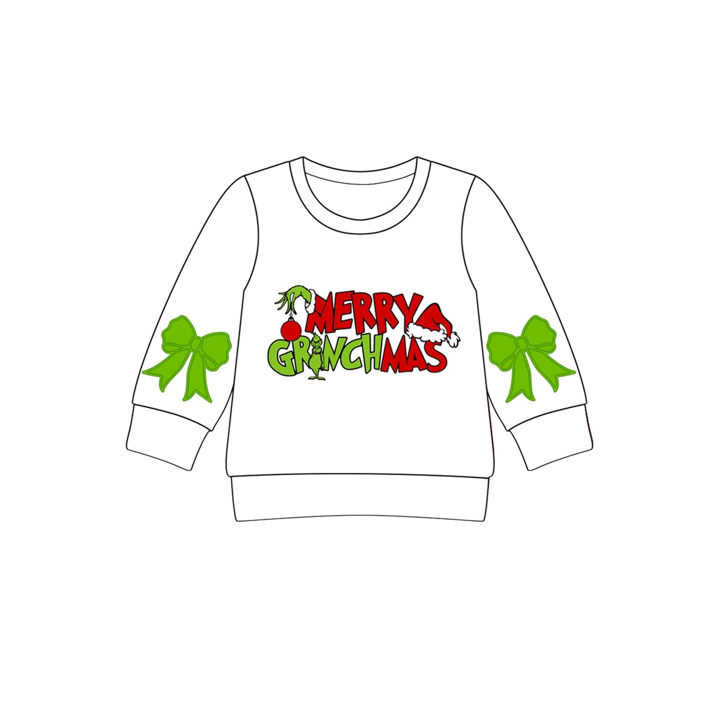 ( Moq 5 ) Preorder Baby Girl Bows Long Sleeves Merry Christmas White Shirt