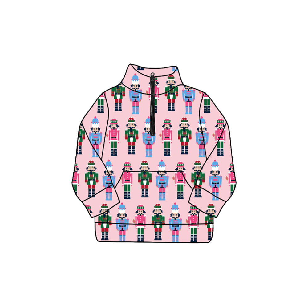 ( Moq 5 ) Preorder Girls Kids Long Sleeves Soldiers Zipper Pocket Christmas Pink Shirt