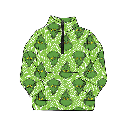 ( Moq 5 ) Preorder Adult Women Long Sleeves Green Face Christmas Zipper Pocket Pullover Shirt