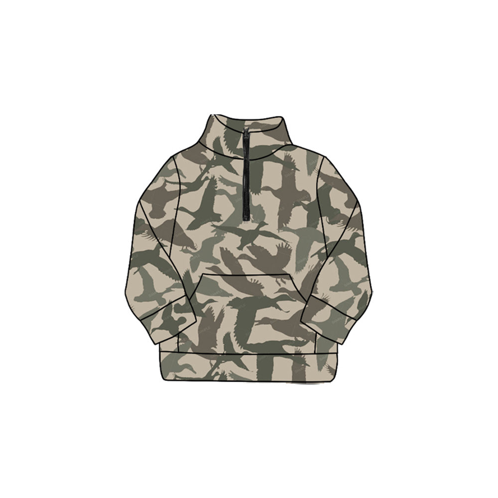 ( Moq 5 ) Preorder Baby Girl Long Sleeves Ducks Zipper Pocket Yoga Pullover Shirt