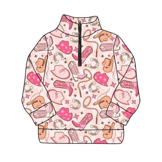 ( Moq 5 ) Preorder Girls Kids Boots Hats Western Zipper Pullover Yoga Active Shirt