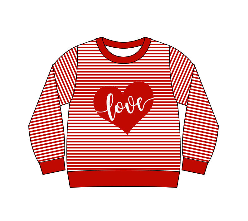 ( Moq 5 ) Preorder Girls Kids Long Sleeves Red Stripes Valentine's Day Love Heart Shirt