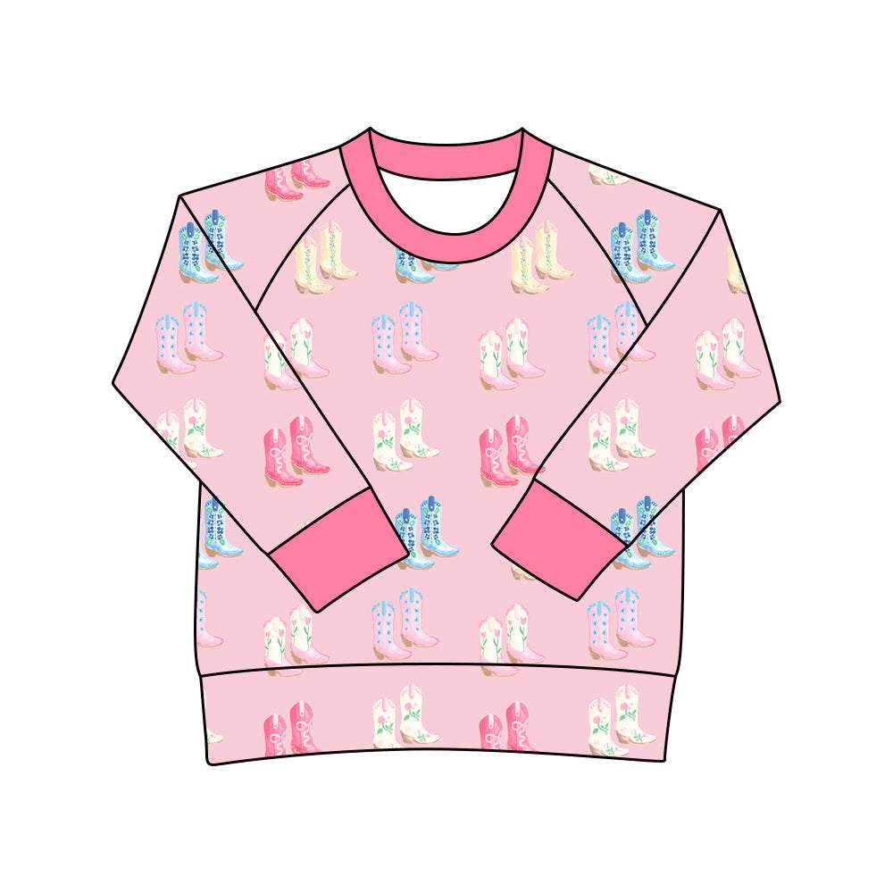 ( Moq 5 )Preorder Girls Kids Boots Long Sleeve Western Pink Shirt Tops