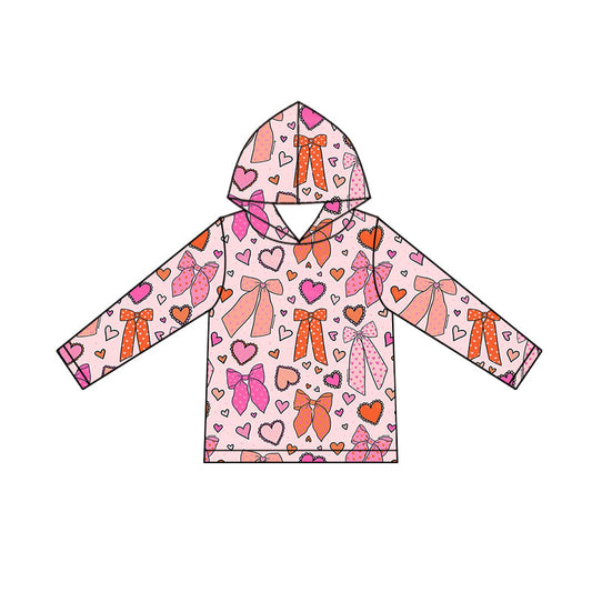 ( Moq 5 ) Girls Kids Long Sleeves Hearts Bows Hoodie Pullover Valentine's Day Shirt Tops