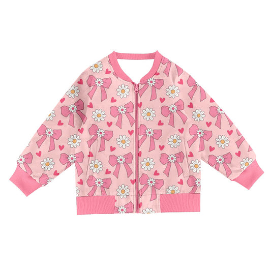 ( Moq 5 ) Preorder Girls Kids Flower Pink Bows Hearts Zipper Pockets Valentine's Day Cardigan Tops