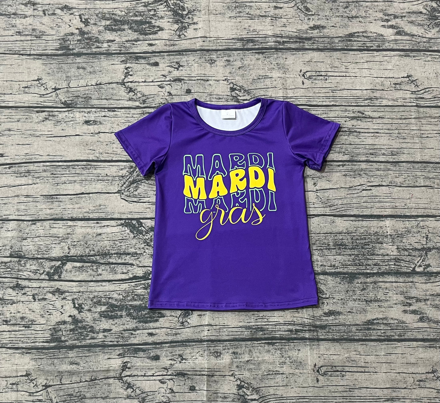 Girls Kids Short Sleeves Mardi Gras Purple Tee Shirt RTS