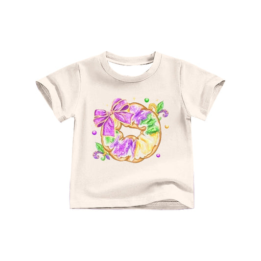 ( Moq 5 ) Preorder Girls Kids Short Sleeves Donut Bow Mardi Gras Tee Shirt
