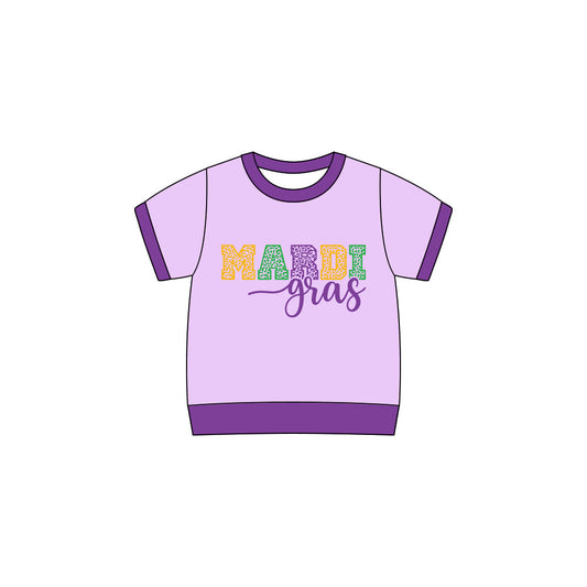 ( Moq 5 ) Preorder Girls Kids Short Sleeves Mardi Gras Purple Shirt Tops