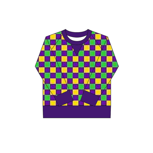 ( Moq 5 ) Preorder Girls Kids Long Sleeves Checked Mardi Gras Yoga Active Shirt Tops