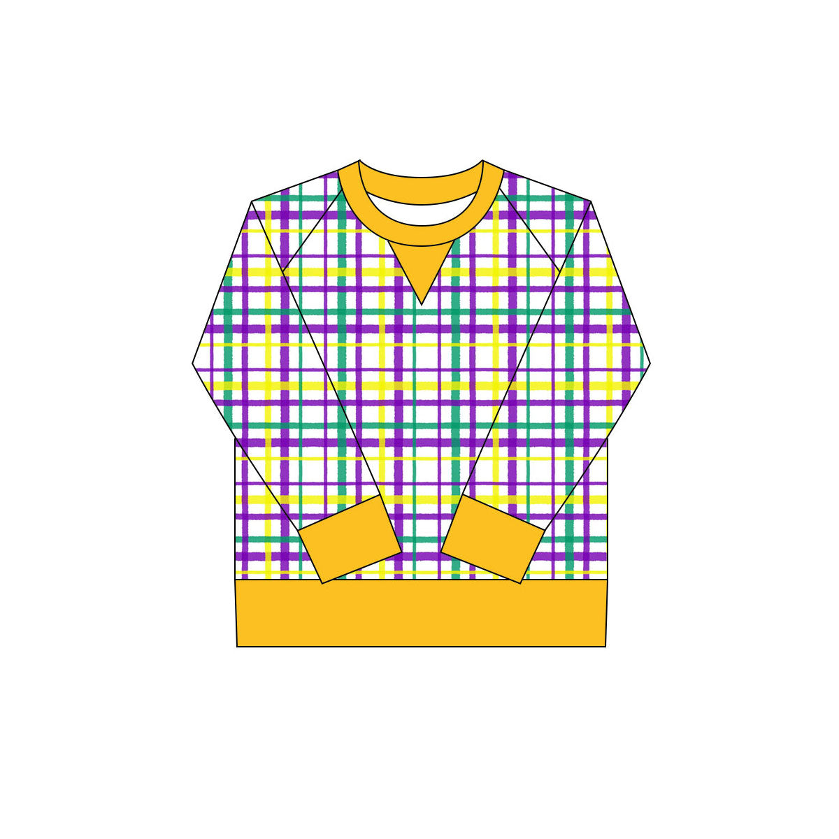( Moq 5 ) Preorder Girls Kids Plaid Long Sleeves Mardi Gras Yoga Active Shirt Tops
