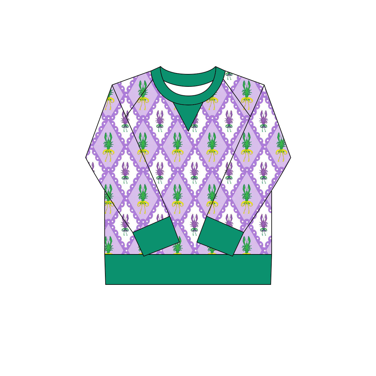 ( Moq 5 ) Preorder Girls Kids Long Sleeves Crawfish Mardi Gras Yoga Active Shirt Tops