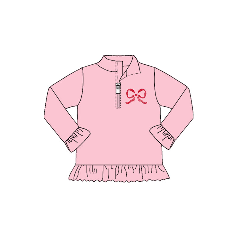 ( Moq 5 ) Preorder Girls Kids Pink Long Sleeves Bow Zipper Shirt