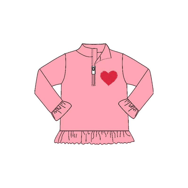 ( Moq 5 ) Preorder Girls Kids Pink Long Sleeves Heart Zipper Shirt Valentine's Day Tops