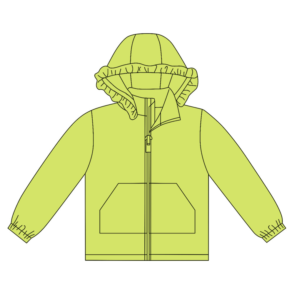 ( Moq 5 ) Preorder Girls Kids Yellow Green Long Sleeve Pockets Zipper Hoodie Cardigan Tops