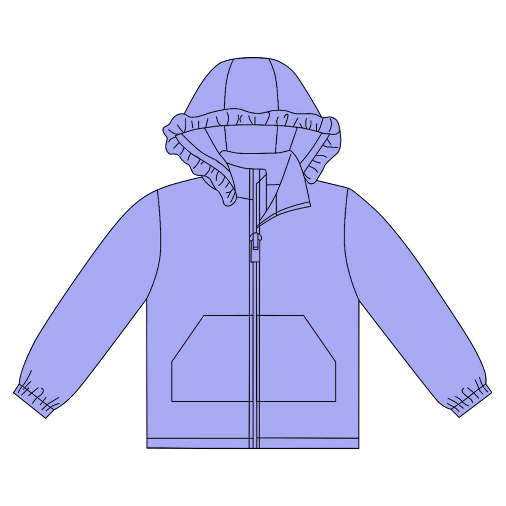 ( Moq 5 ) Preorder Girls Kids Purple Long Sleeve Pockets Zipper Hoodie Cardigan Tops