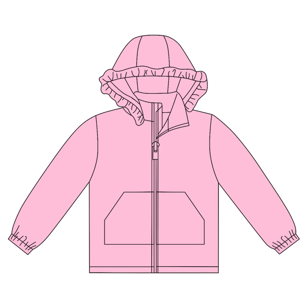 ( Moq 5 ) Preorder Girls Kids Long Sleeves Pockets Zipper Pink Hoodie Cardigan Tops