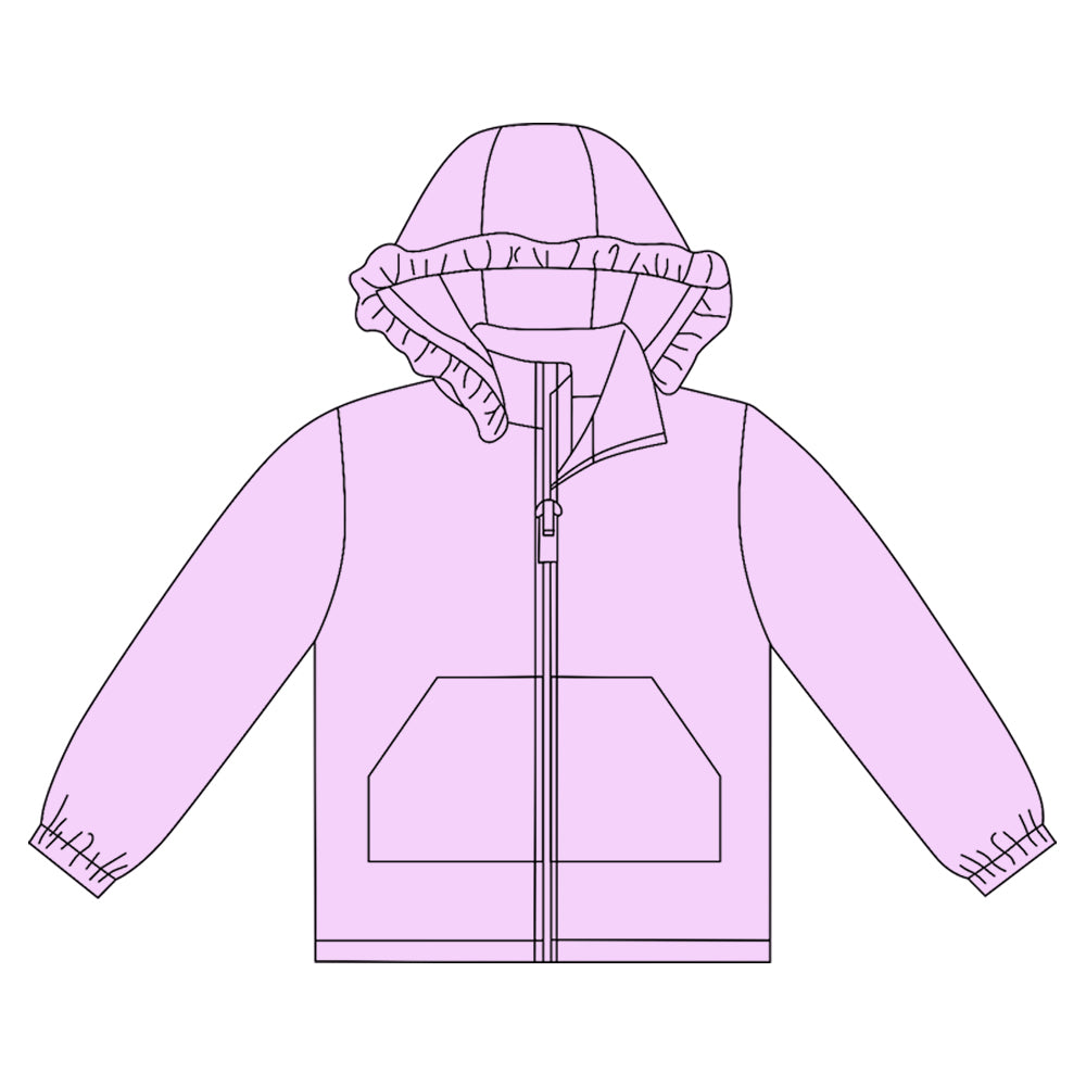 ( Moq 5 ) Preorder Girls Kids Long Sleeves Pockets Zipper Purple Hoodie Cardigan Tops