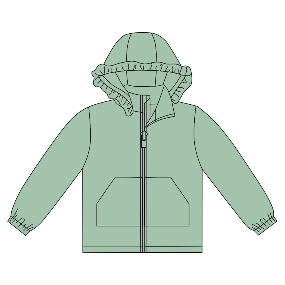 ( Moq 5 ) Preorder Girls Kids Green Long Sleeve Pockets Zipper Hoodie Cardigan Tops