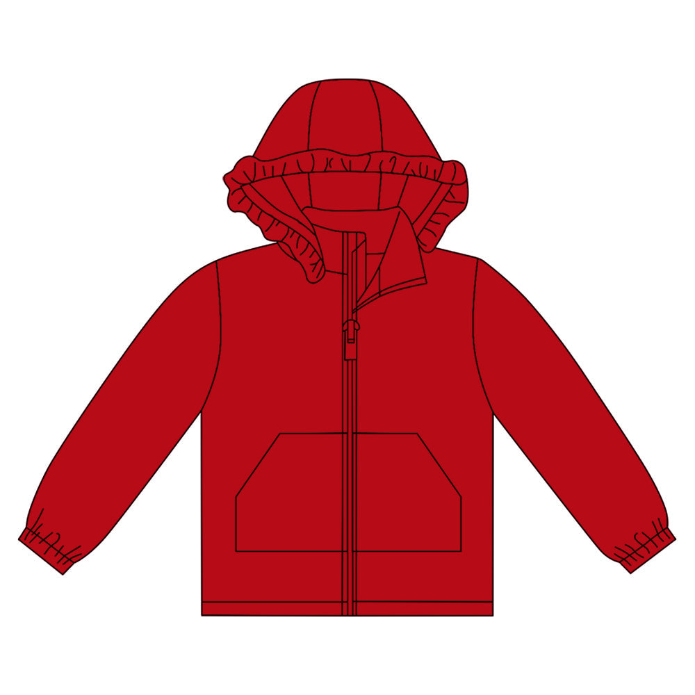 ( Moq 5 ) Preorder Girls Kids Red Long Sleeve Pockets Zipper Hoodie Cardigan Tops