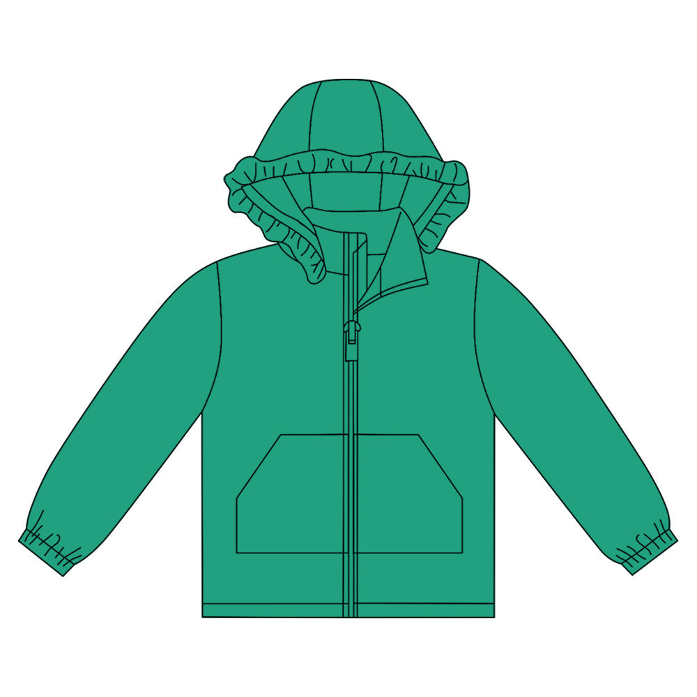( Moq 5 ) Preorder Girls Kids Long Sleeves Pockets Zipper Green Hoodie Cardigan Tops