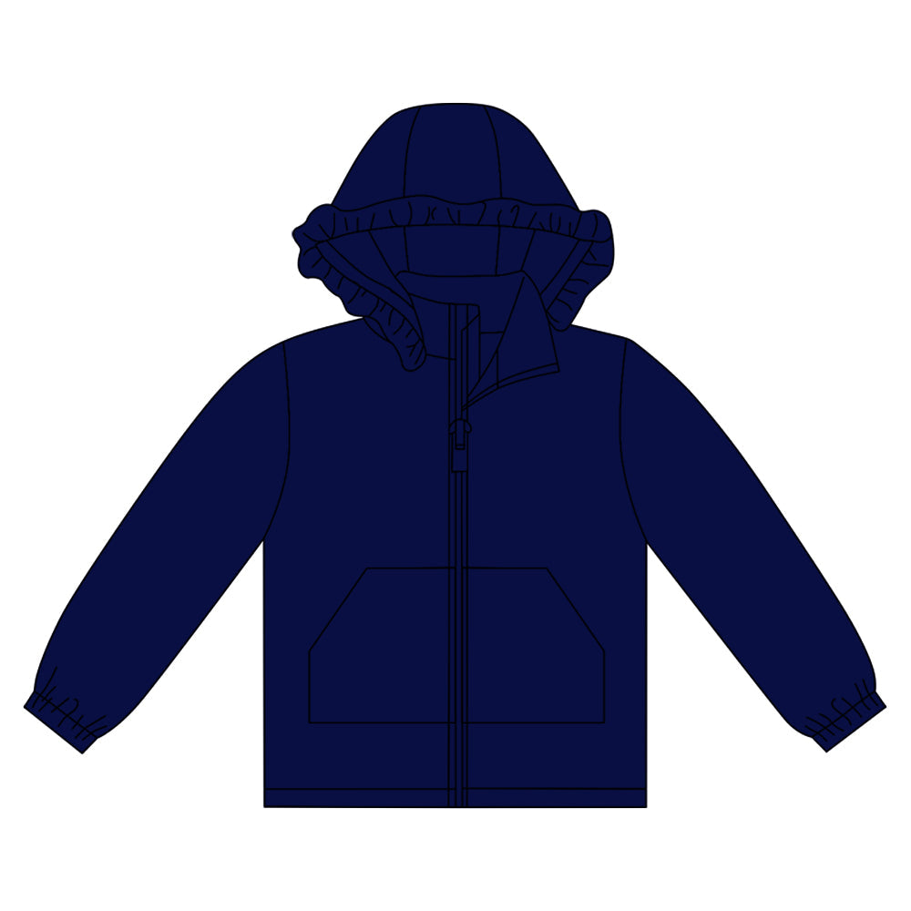( Moq 5 ) Preorder Girls Kids Long Sleeves Pockets Zipper Navy Hoodie Cardigan Tops