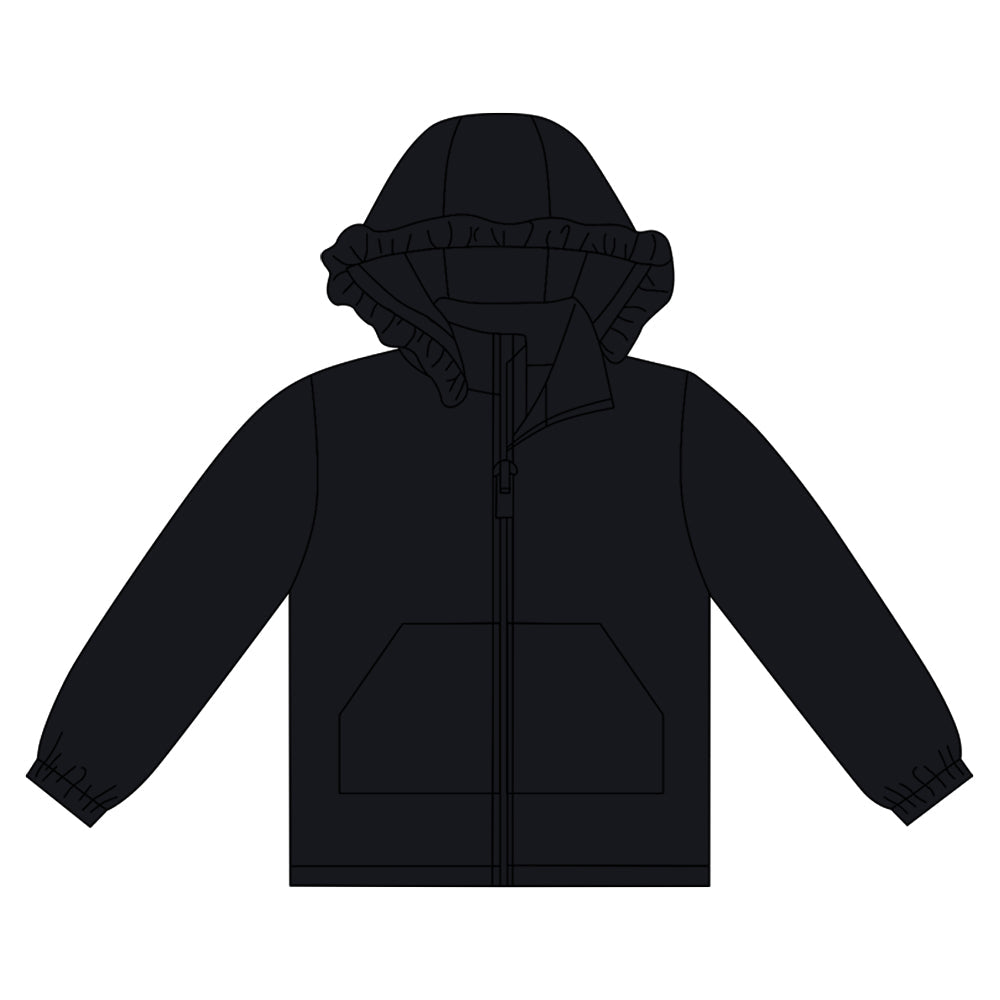 ( Moq 5 ) Preorder Girls Kids Long Sleeves Pockets Zipper Black Hoodie Cardigan Tops
