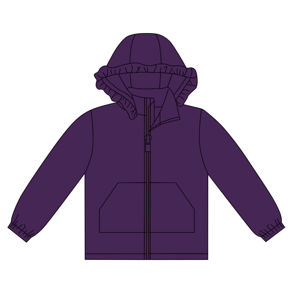 ( Moq 5 ) Preorder Girls Kids Long Sleeves Pockets Zipper Purple Hoodie Cardigan Tops