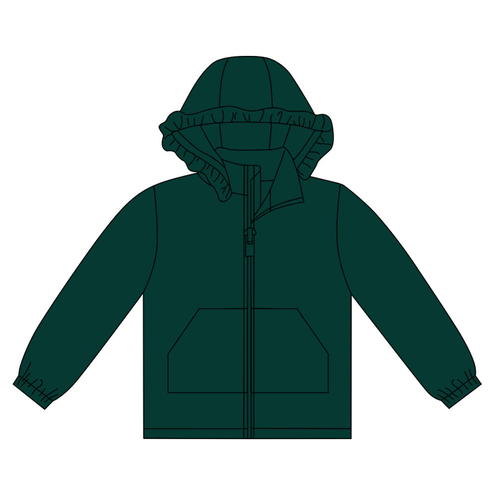( Moq 5 ) Preorder Girls Kids Long Sleeves Pockets Zipper Dark Green Hoodie Cardigan Tops