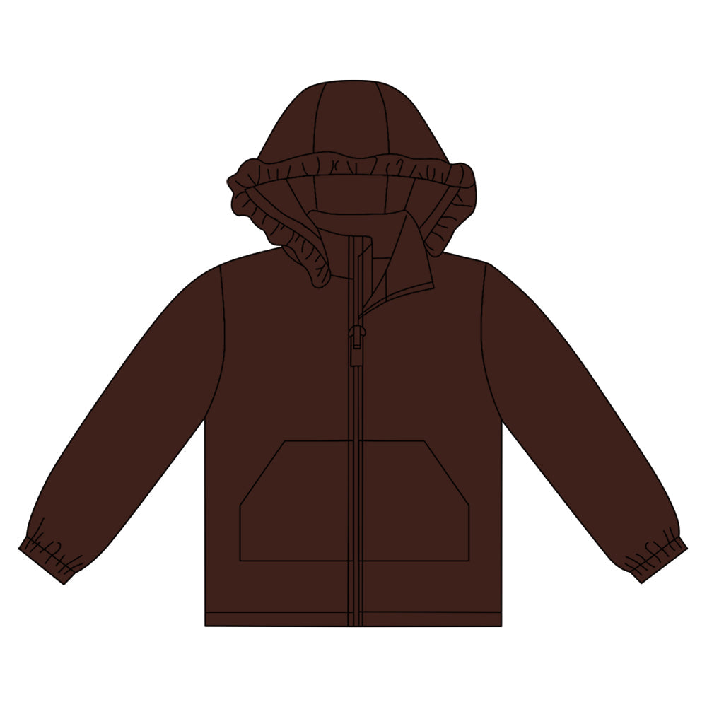 ( Moq 5 ) Preorder Girls Kids Long Sleeves Pockets Zipper Brown Hoodie Cardigan Tops