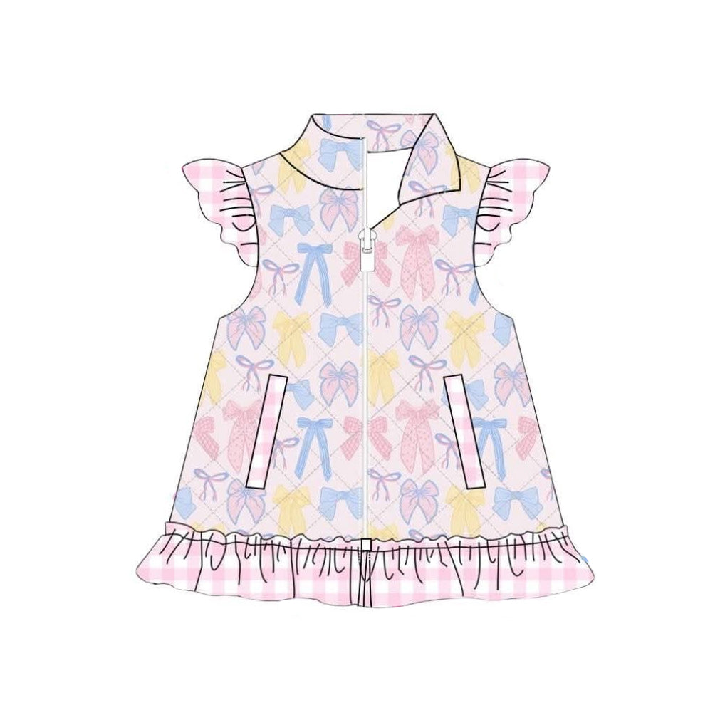 ( Moq 5 ) Preorder Girls Kids Short Sleeves Bows Pockets Zipper Tops