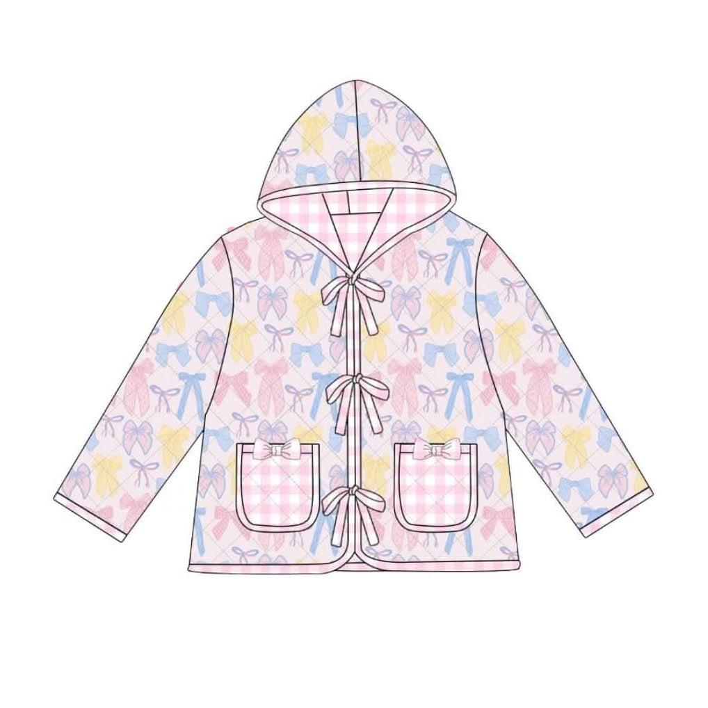 ( Moq 5 ) Preorder Girls Kids Long Sleeves Bows Hoodie Pockets Cardigan Tops